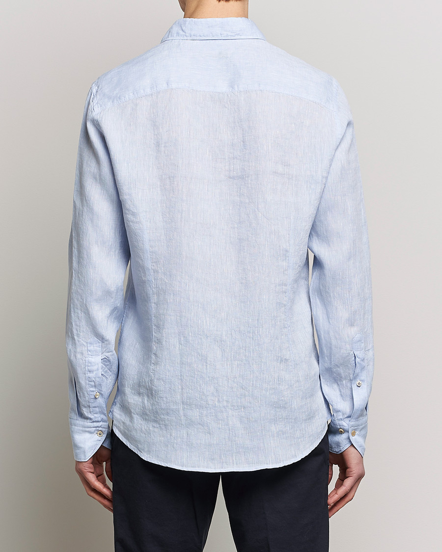 Uomini | Camicie | Stenströms | Slimline Cut Away Linen Shirt Light Blue