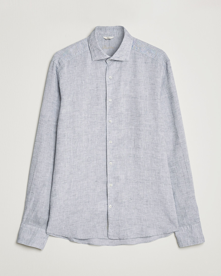 Uomini | Camicie | Stenströms | Slimline Cut Away Linen Shirt Grey