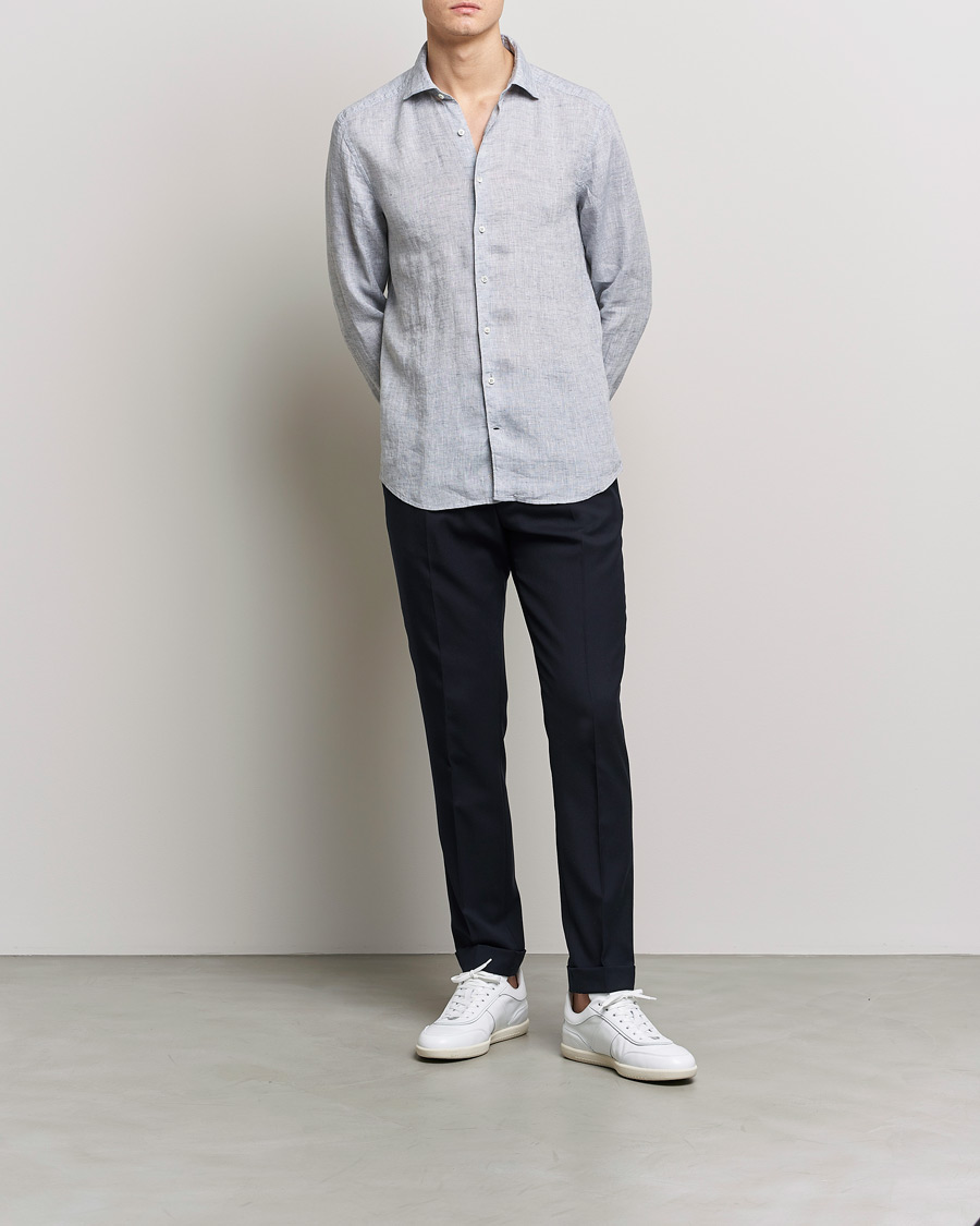 Uomini | Camicie | Stenströms | Slimline Cut Away Linen Shirt Grey
