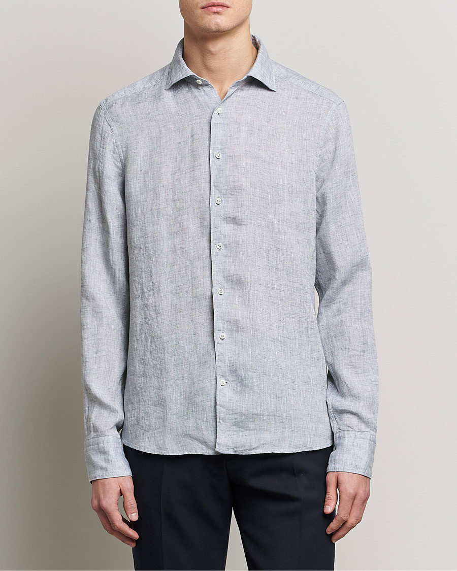 Uomini | Camicie | Stenströms | Slimline Cut Away Linen Shirt Grey