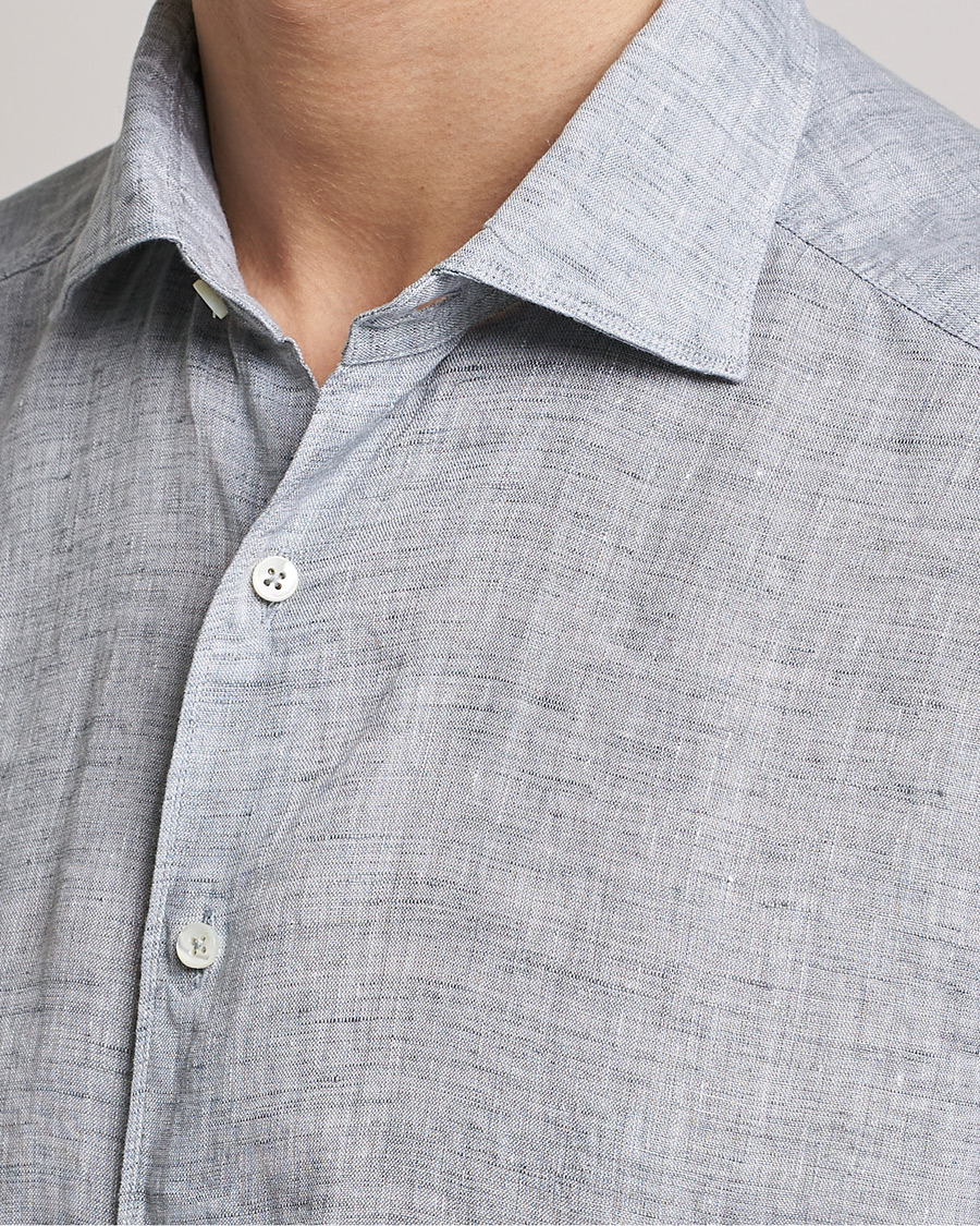 Uomini | Camicie | Stenströms | Slimline Cut Away Linen Shirt Grey