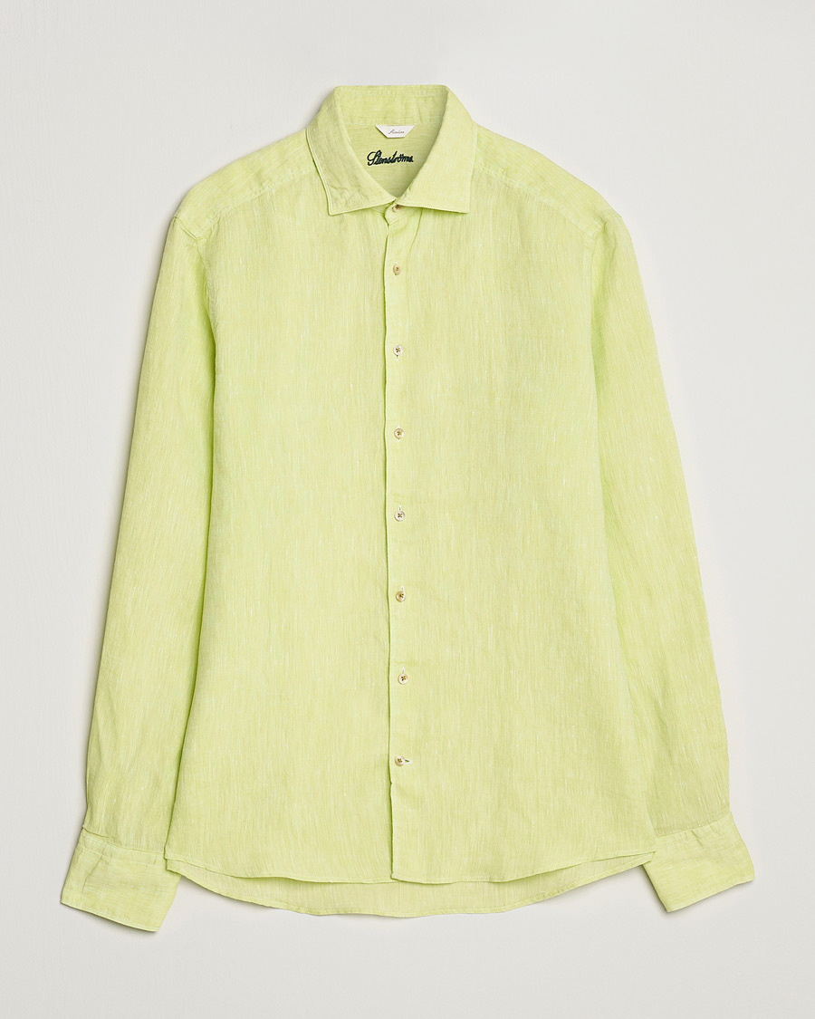 Uomini | Camicie | Stenströms | Slimline Cut Away Linen Shirt Pistachio
