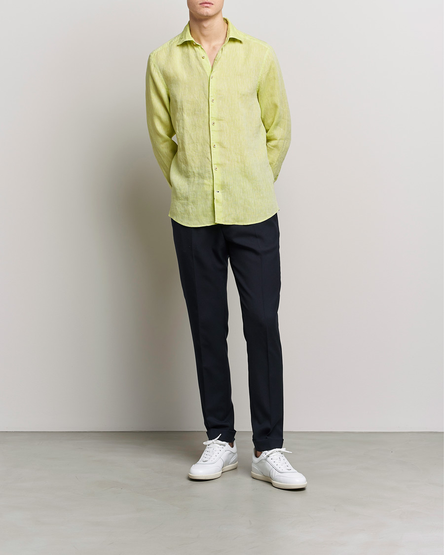 Uomini | Camicie | Stenströms | Slimline Cut Away Linen Shirt Pistachio