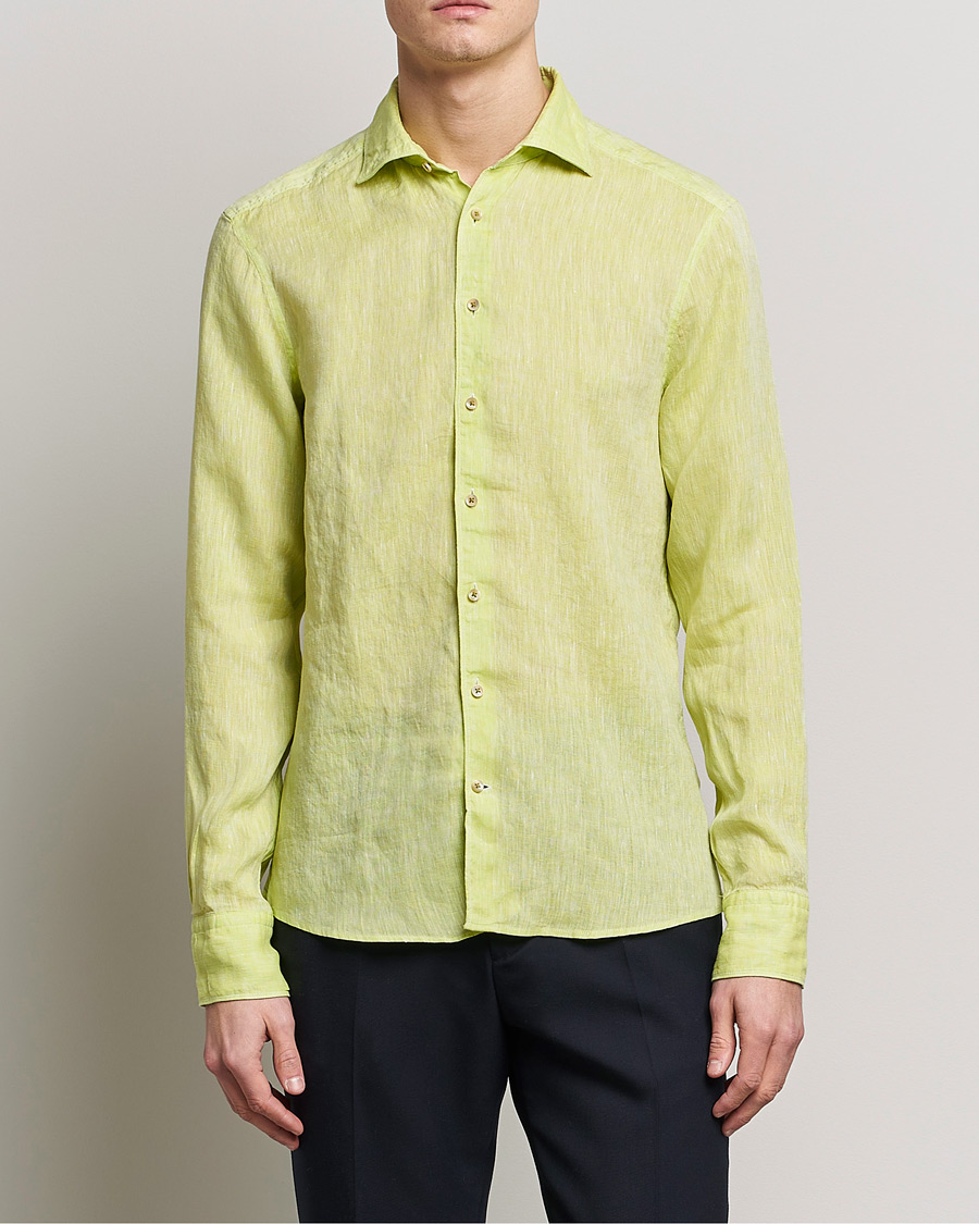 Uomini | Camicie | Stenströms | Slimline Cut Away Linen Shirt Pistachio
