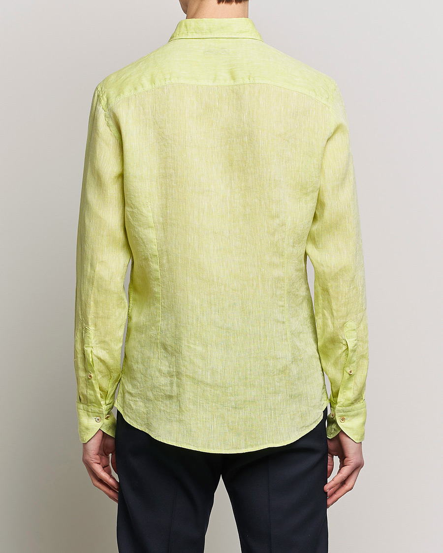 Uomini | Camicie | Stenströms | Slimline Cut Away Linen Shirt Pistachio