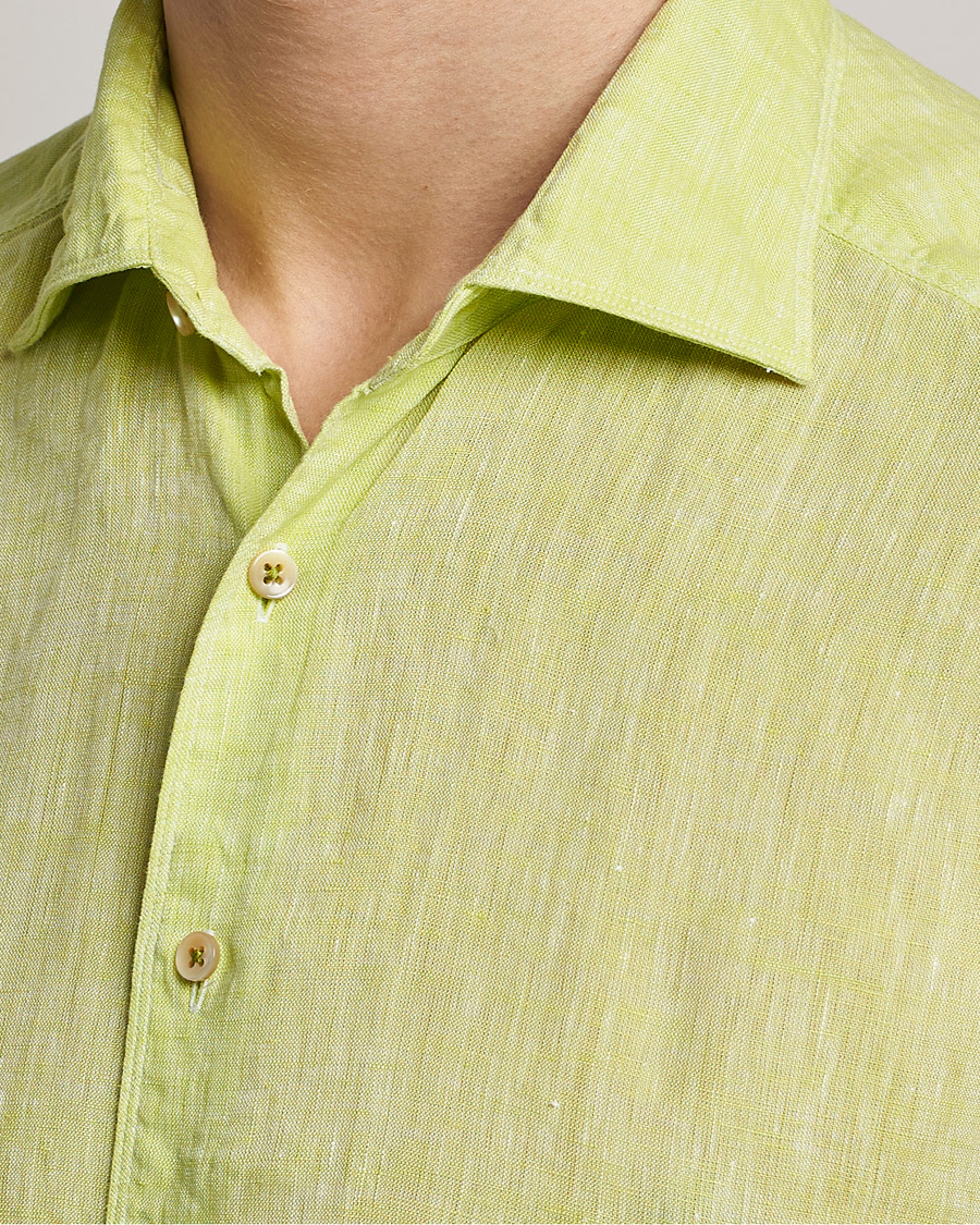 Uomini | Camicie | Stenströms | Slimline Cut Away Linen Shirt Pistachio