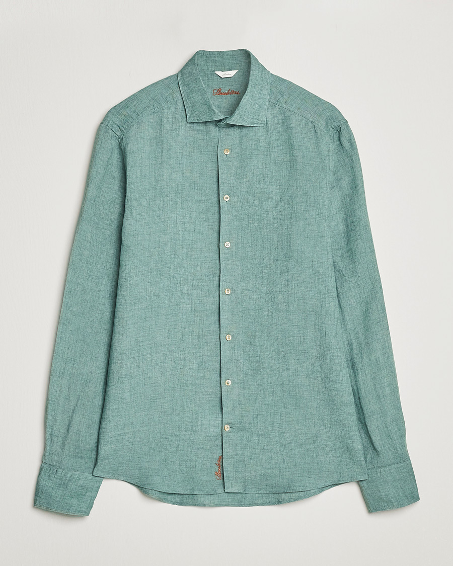 Uomini | Camicie | Stenströms | Slimline Cut Away Linen Shirt Deep Green