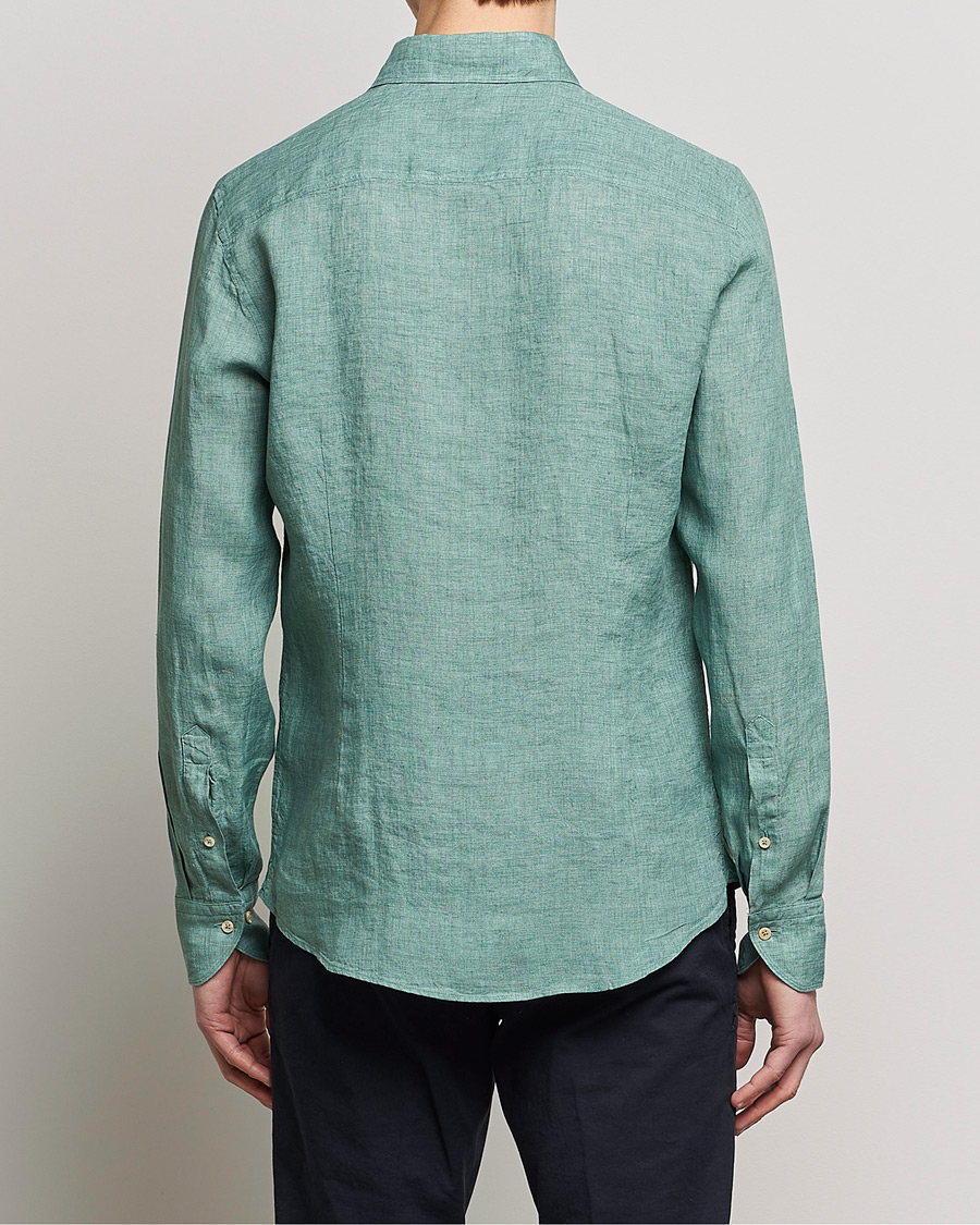 Uomini | Camicie | Stenströms | Slimline Cut Away Linen Shirt Deep Green