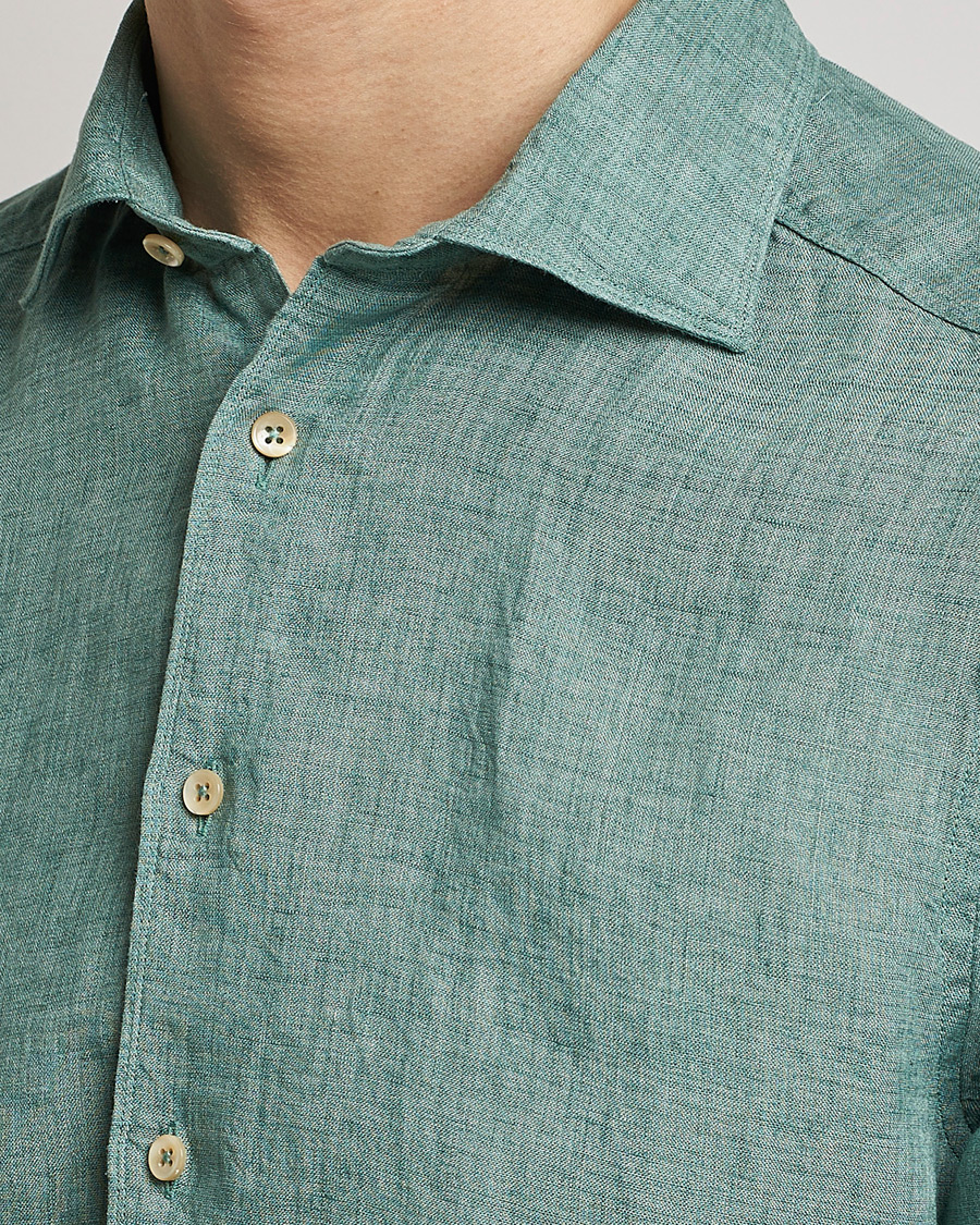 Uomini | Camicie | Stenströms | Slimline Cut Away Linen Shirt Deep Green