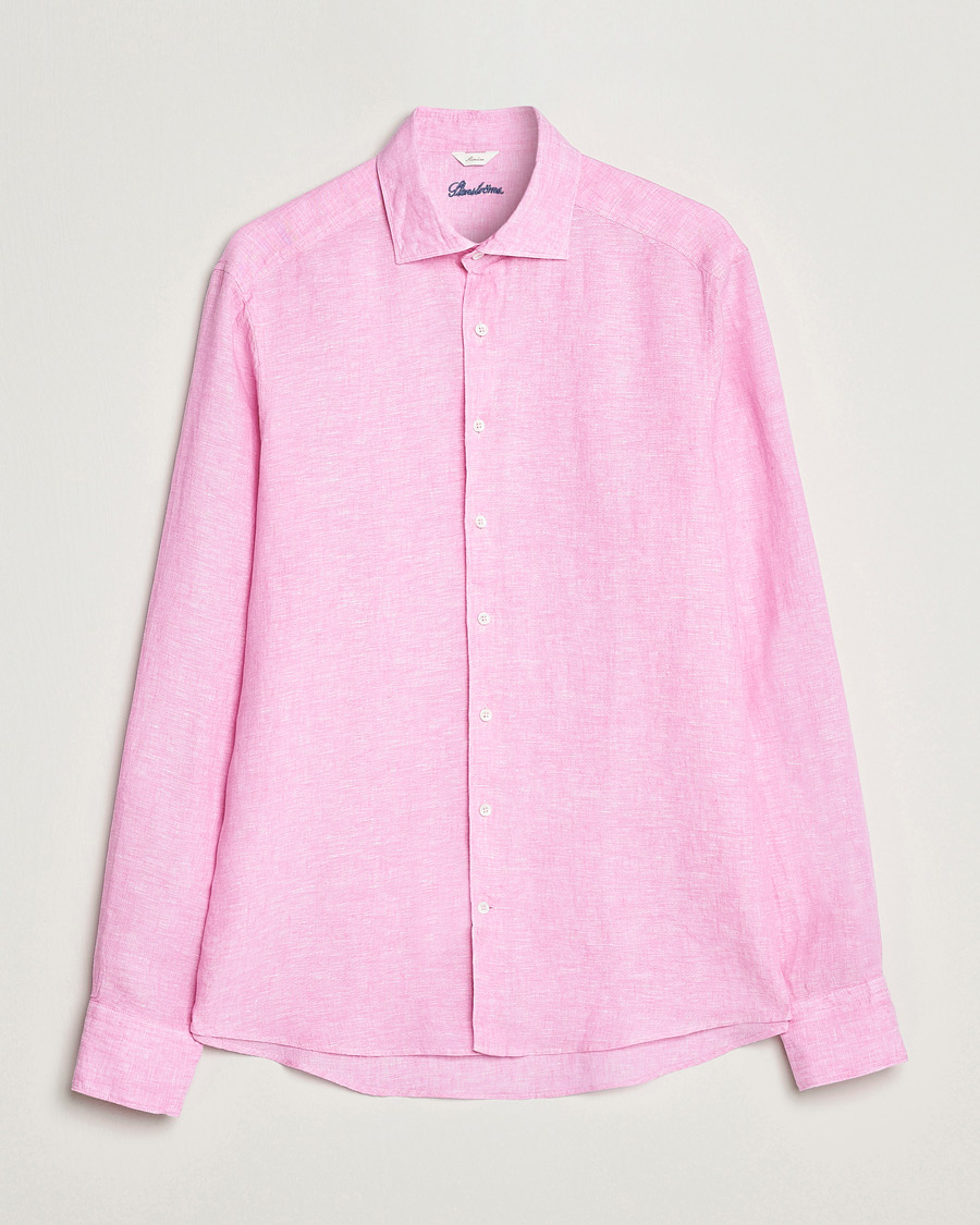 Uomini | Camicie | Stenströms | Slimline Cut Away Linen Shirt Pink
