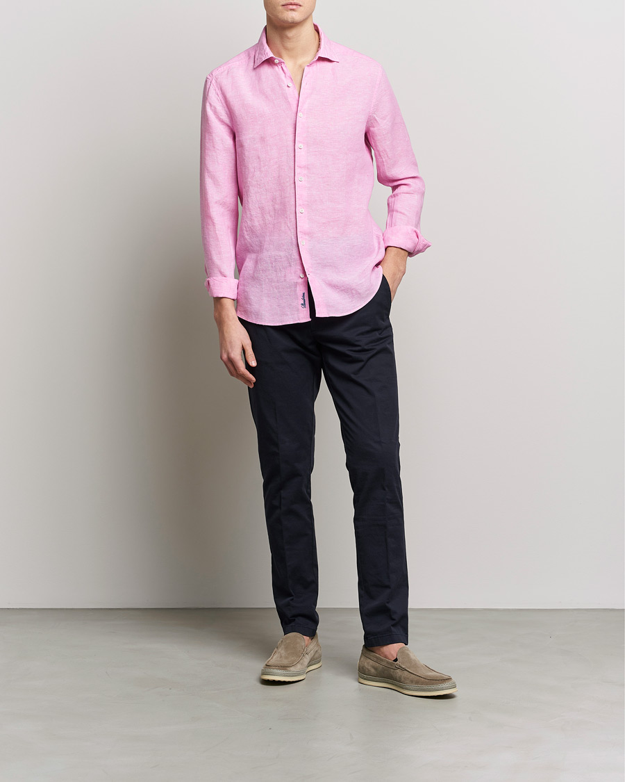 Uomini | Camicie | Stenströms | Slimline Cut Away Linen Shirt Pink
