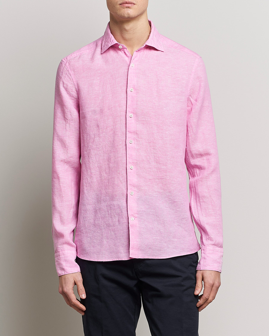Uomini | Camicie | Stenströms | Slimline Cut Away Linen Shirt Pink