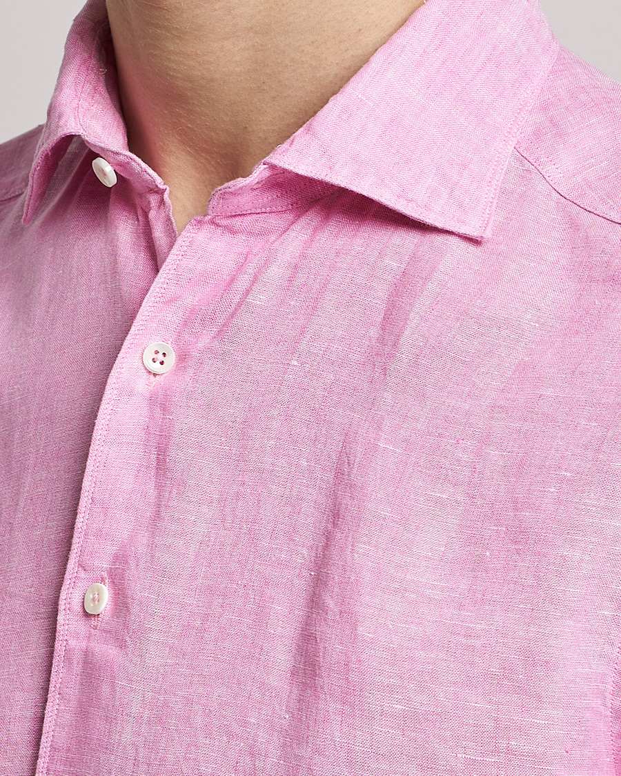 Uomini | Camicie | Stenströms | Slimline Cut Away Linen Shirt Pink