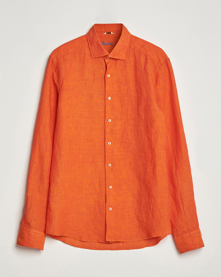 Uomini | Camicie | Stenströms | Slimline Cut Away Linen Shirt Orange