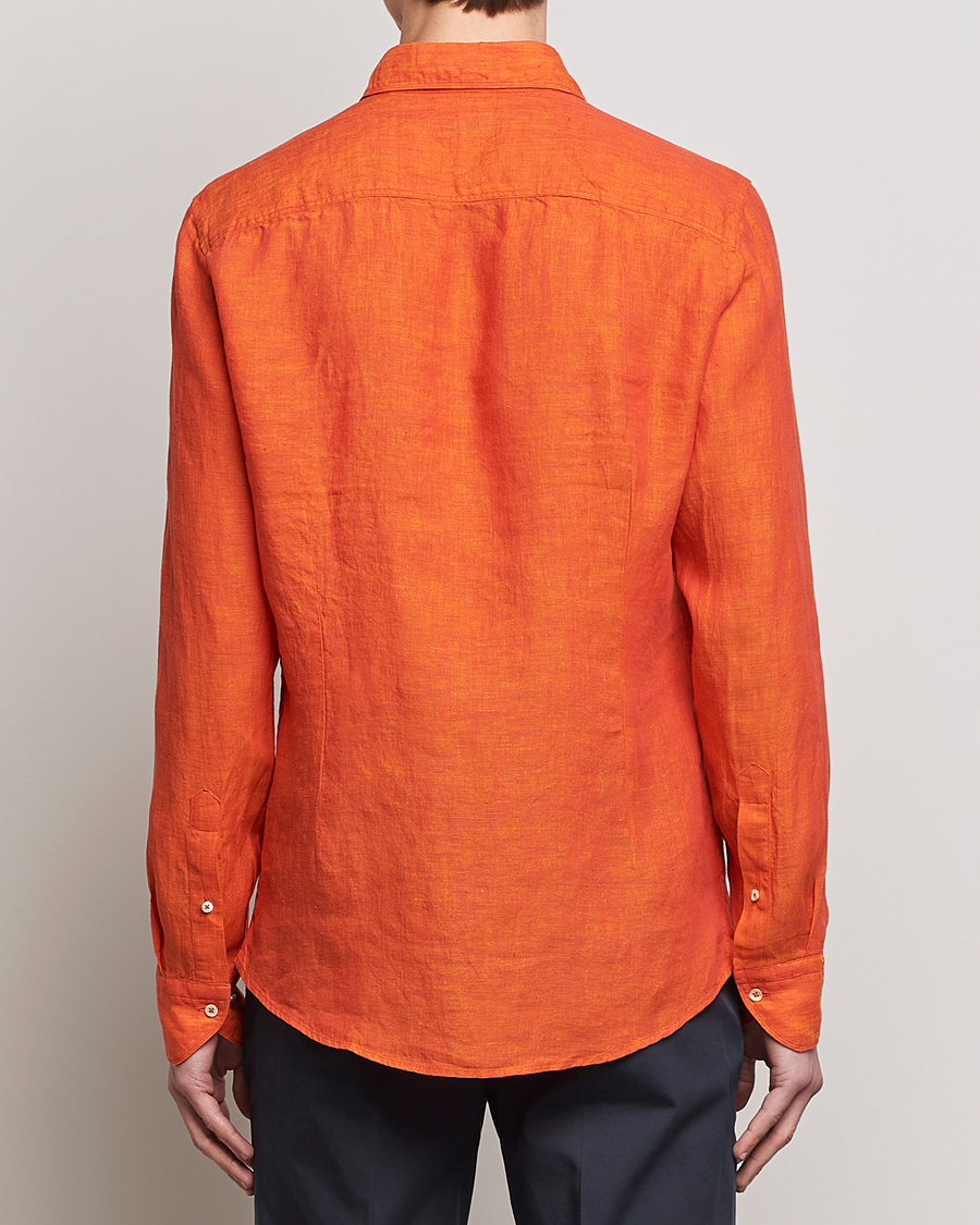 Uomini | Camicie | Stenströms | Slimline Cut Away Linen Shirt Orange