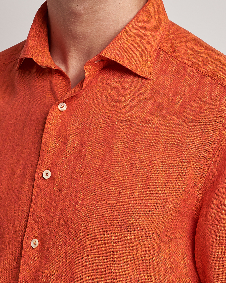 Uomini | Camicie | Stenströms | Slimline Cut Away Linen Shirt Orange