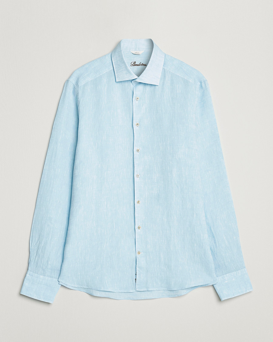 Uomini | Camicie | Stenströms | Slimline Cut Away Linen Shirt Turqoise