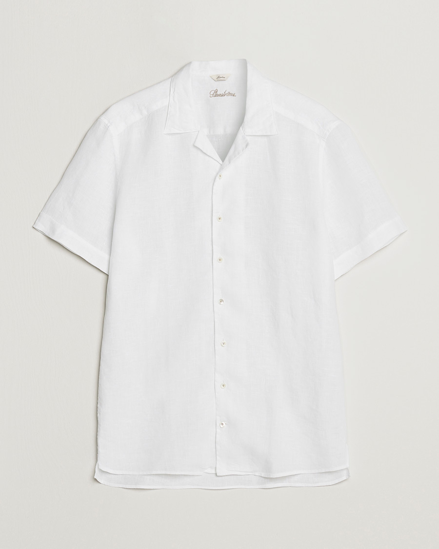 Uomini | Camicie | Stenströms | Slimline Short Sleeve Resort Linen Shirt White