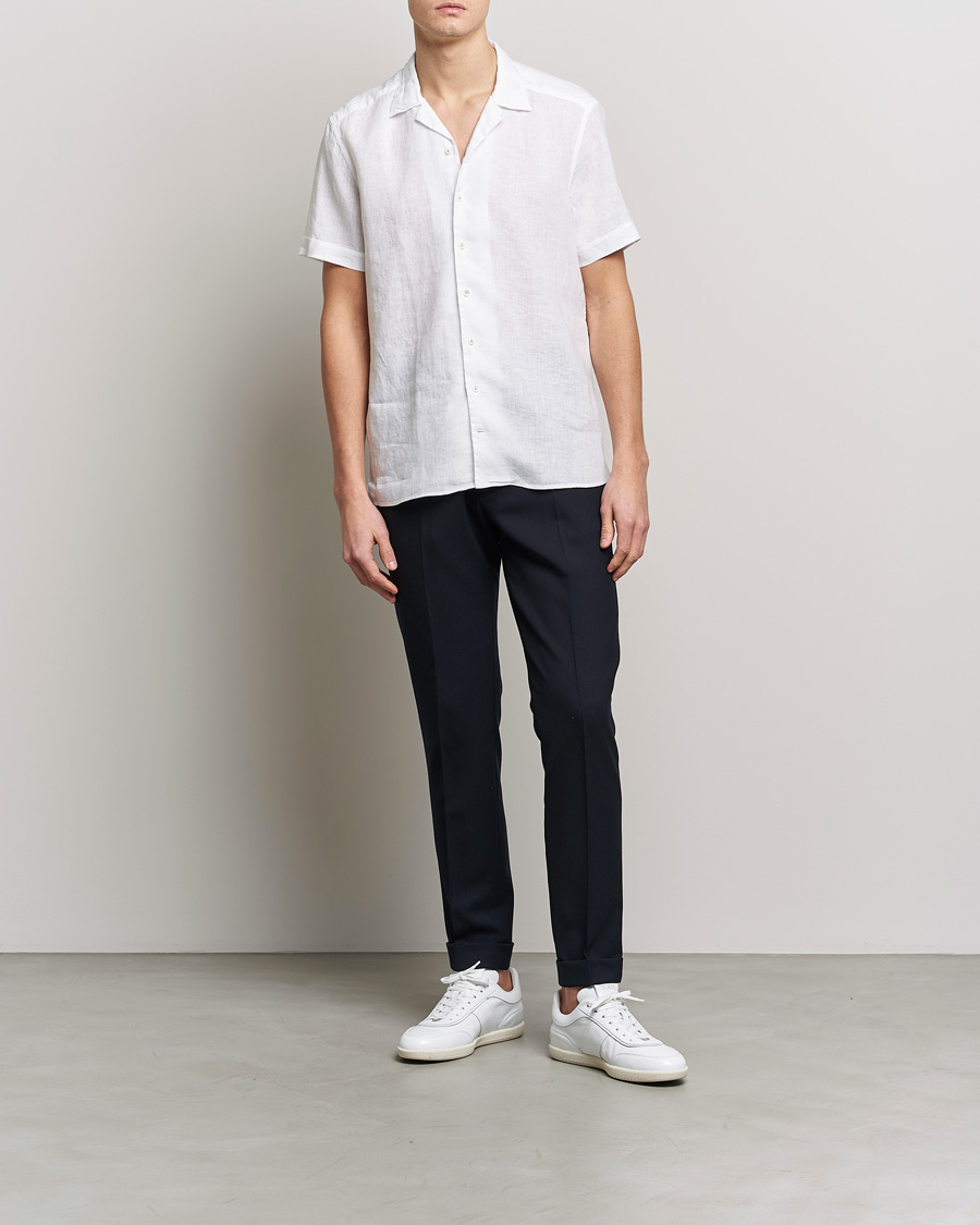 Uomini | Camicie | Stenströms | Slimline Short Sleeve Resort Linen Shirt White