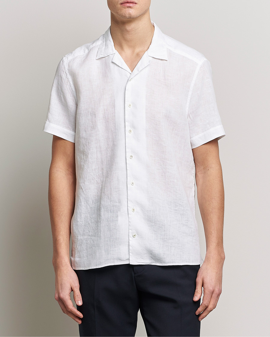 Uomini | Camicie | Stenströms | Slimline Short Sleeve Resort Linen Shirt White