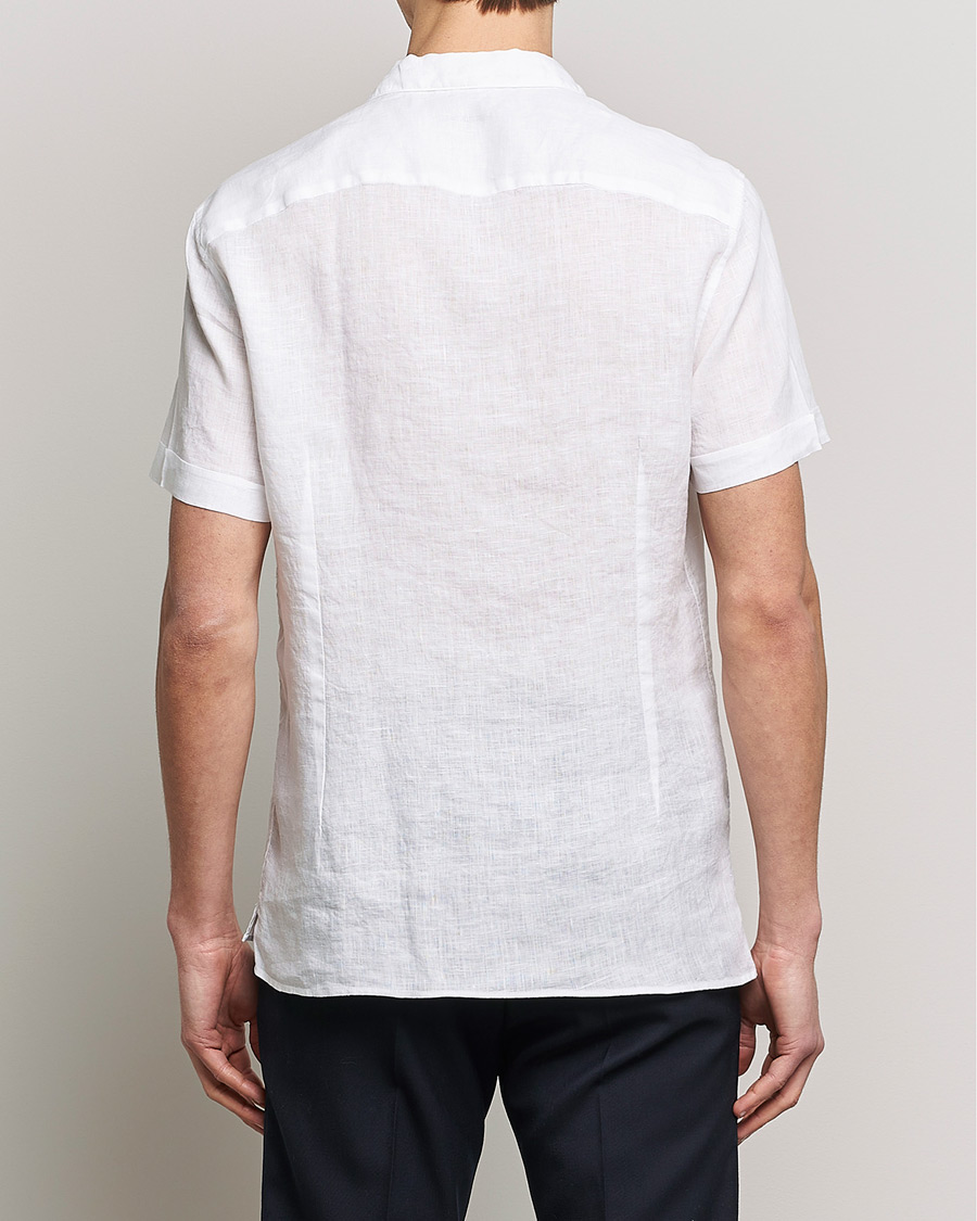 Uomini | Camicie | Stenströms | Slimline Short Sleeve Resort Linen Shirt White