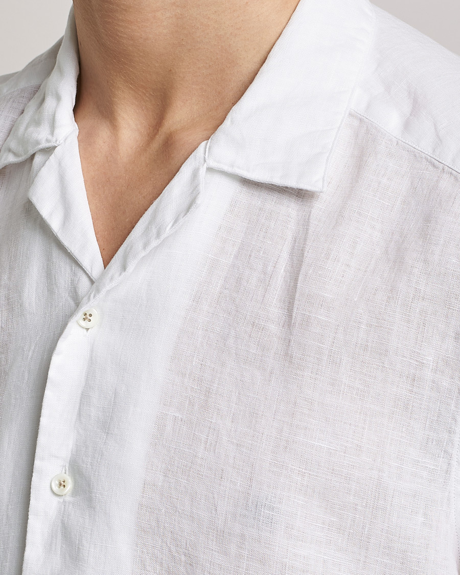 Uomini | Camicie | Stenströms | Slimline Short Sleeve Resort Linen Shirt White