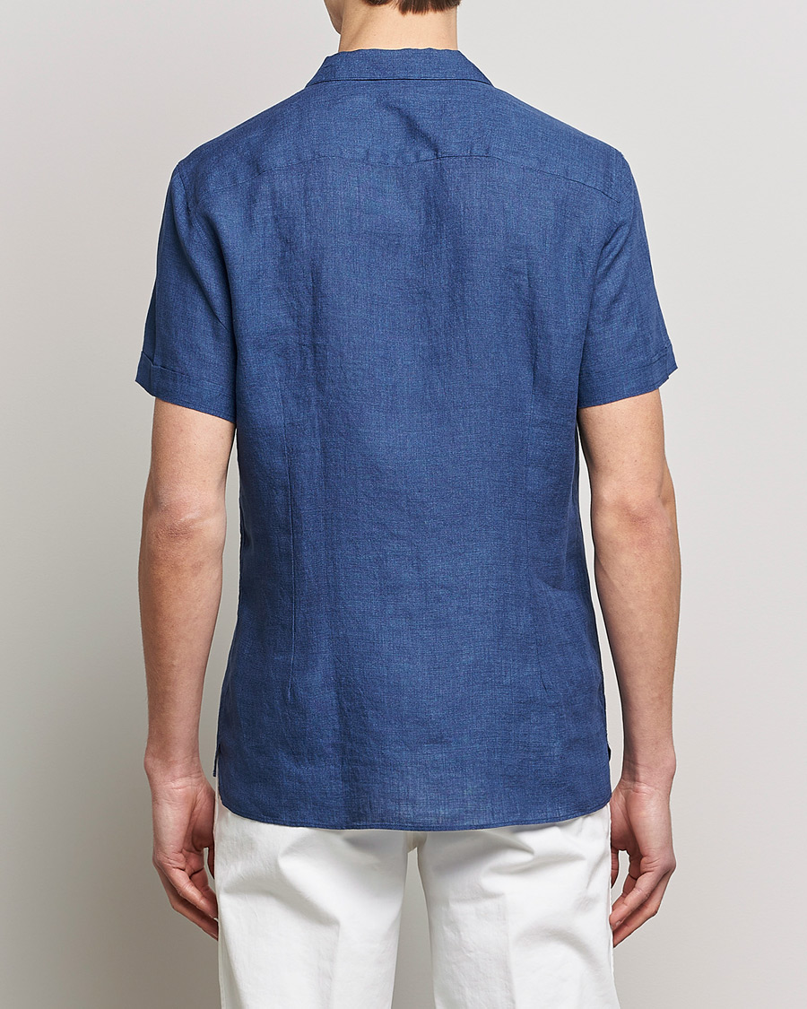 Uomini | Camicie | Stenströms | Slimline Short Sleeve Resort Linen Shirt Blue