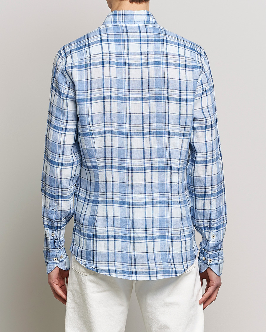 Uomini | Camicie | Stenströms | Slimline Cut Away Checked Linen Shirt Blue