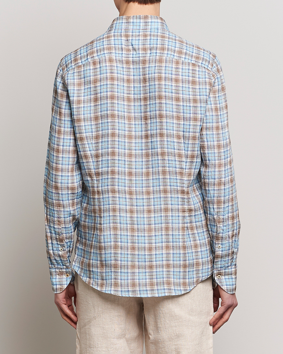 Uomini | Camicie | Stenströms | Slimline Cut Away Checked Linen Shirt Blue/Beige