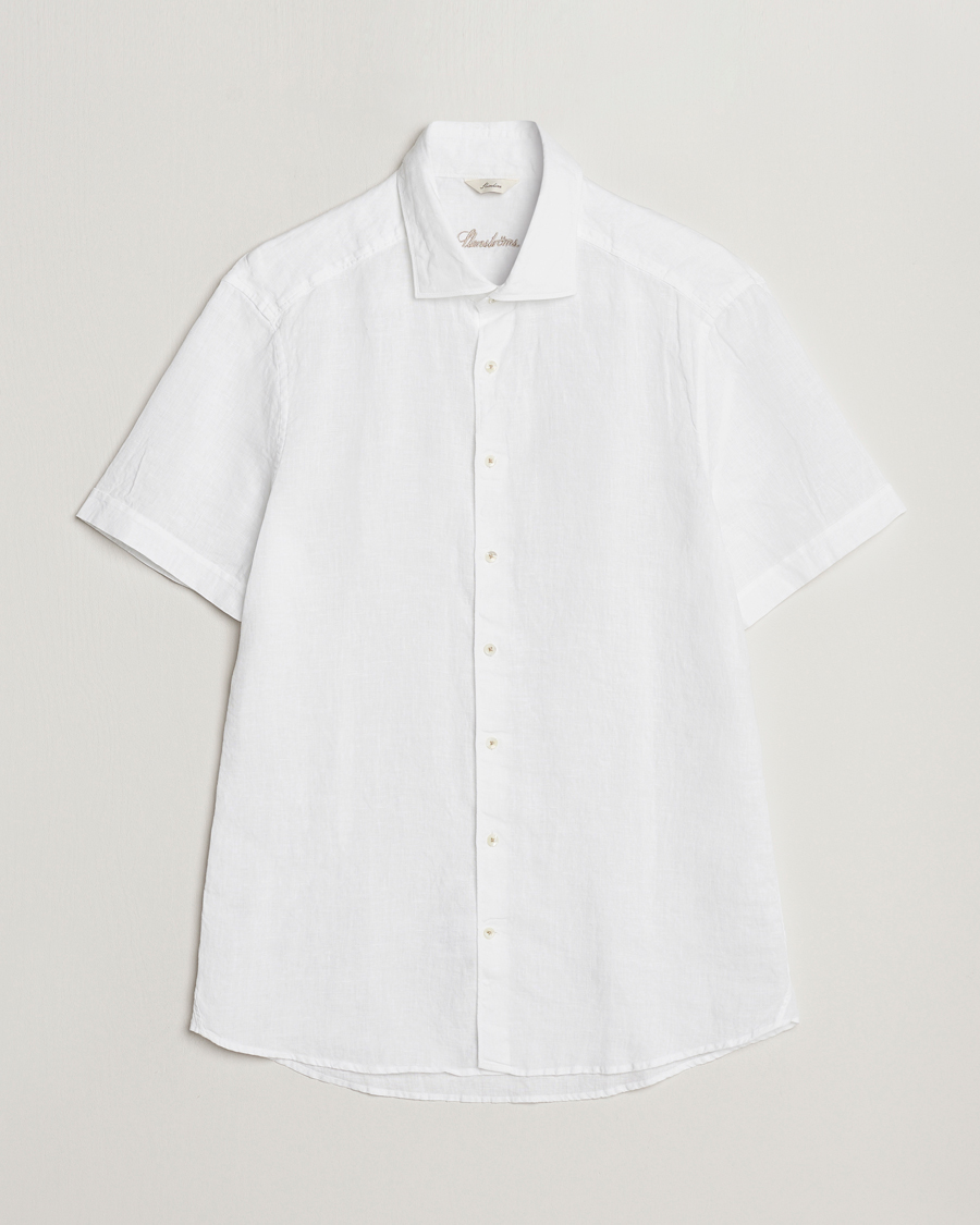 Uomini | Camicie | Stenströms | Slimline Cut Away Short Sleeve Linen Shirt White