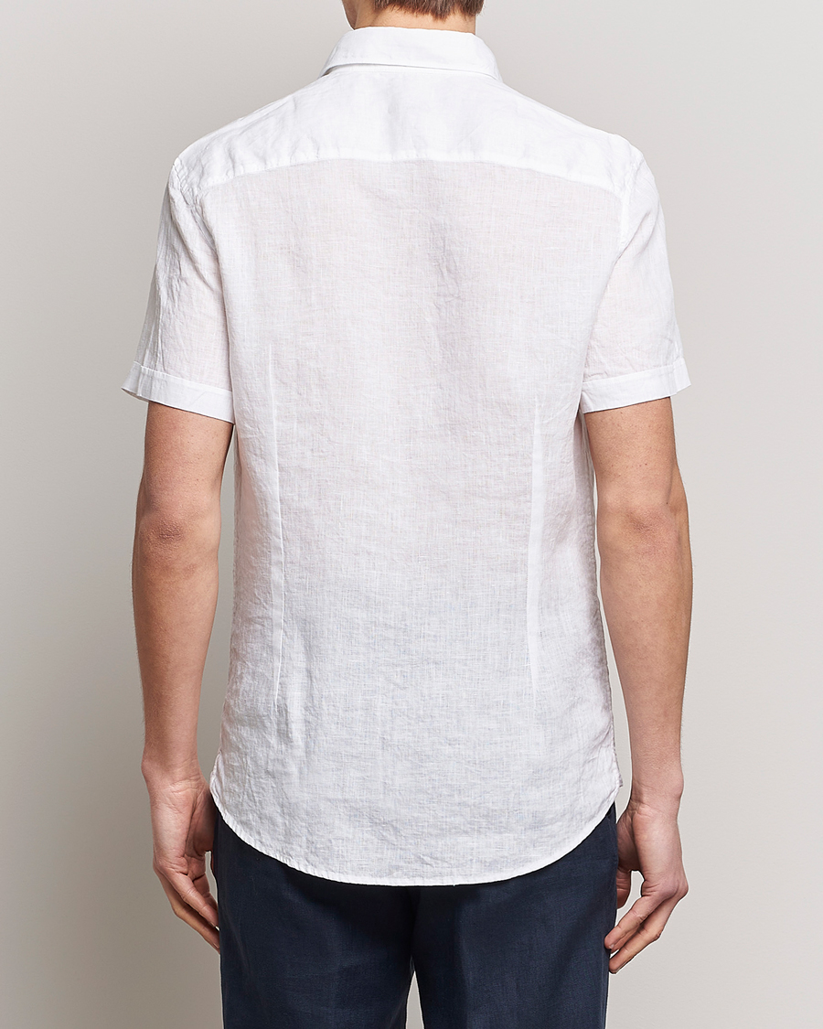 Uomini | Camicie | Stenströms | Slimline Cut Away Short Sleeve Linen Shirt White