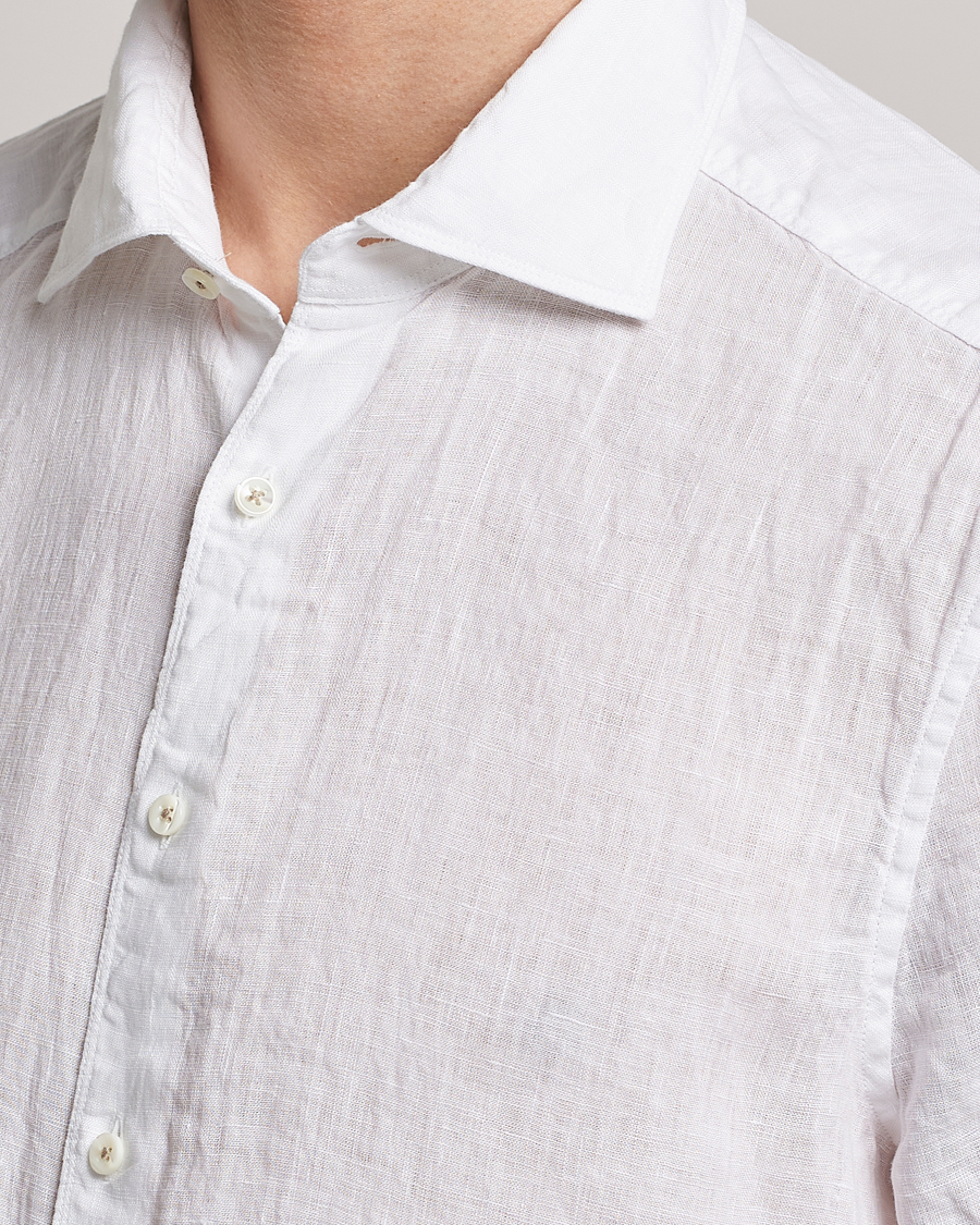 Uomini | Camicie | Stenströms | Slimline Cut Away Short Sleeve Linen Shirt White