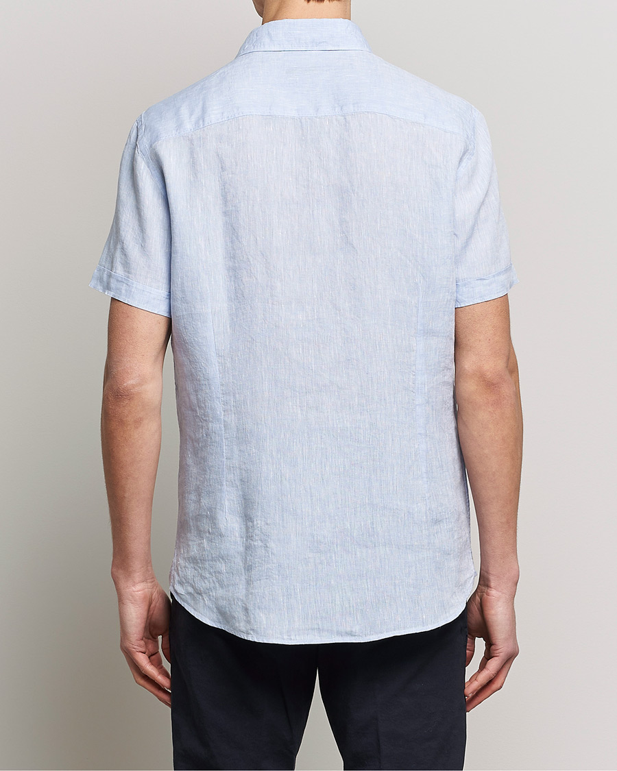 Uomini | Camicie | Stenströms | Slimline Cut Away Short Sleeve Linen Shirt Light Blue
