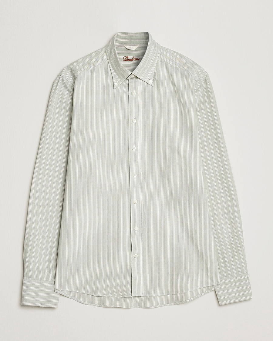 Uomini | Camicie | Stenströms | Slimline Washed Striped Oxford Shirt  Pistachio