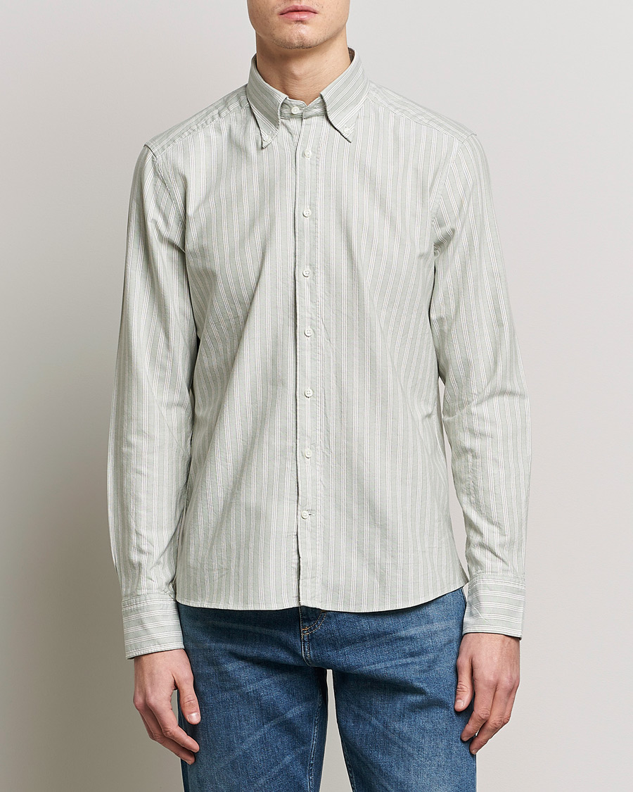 Uomini | Camicie | Stenströms | Slimline Washed Striped Oxford Shirt  Pistachio