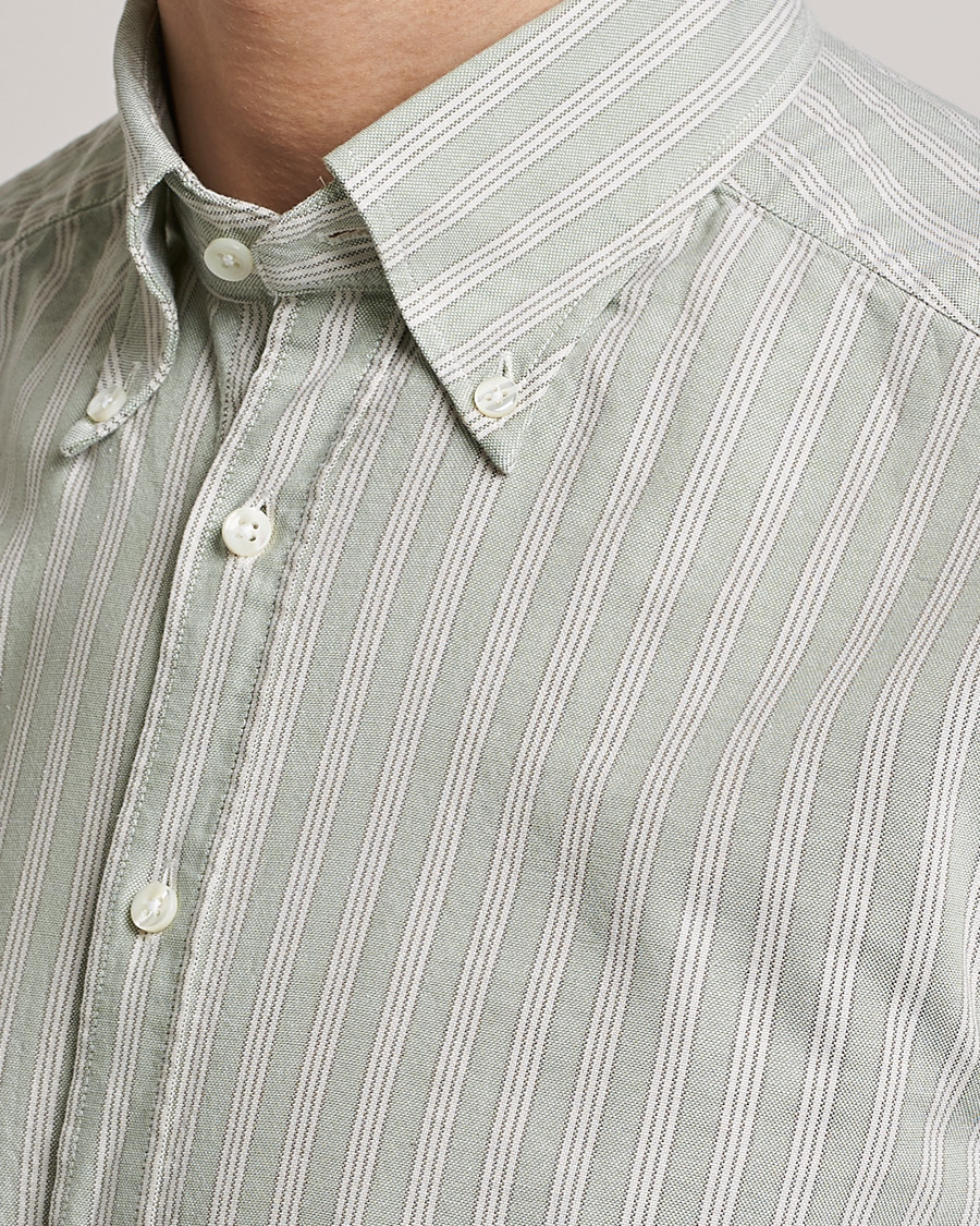 Uomini | Camicie | Stenströms | Slimline Washed Striped Oxford Shirt  Pistachio