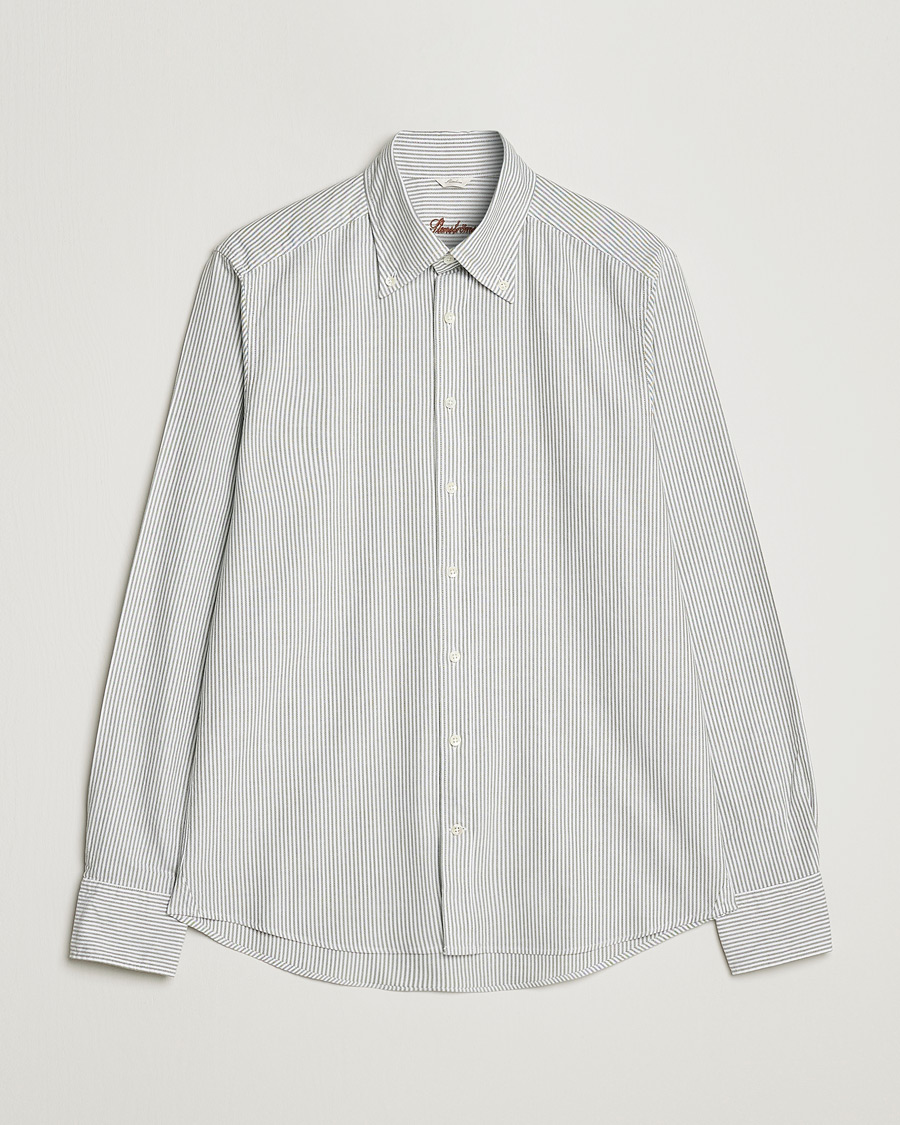 Uomini | Camicie | Stenströms | Slimline Washed Striped Oxford Shirt Green