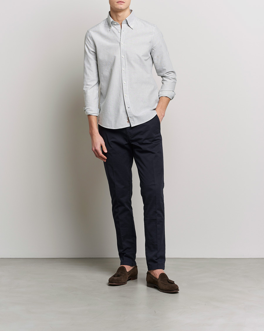 Uomini | Camicie | Stenströms | Slimline Washed Striped Oxford Shirt Green