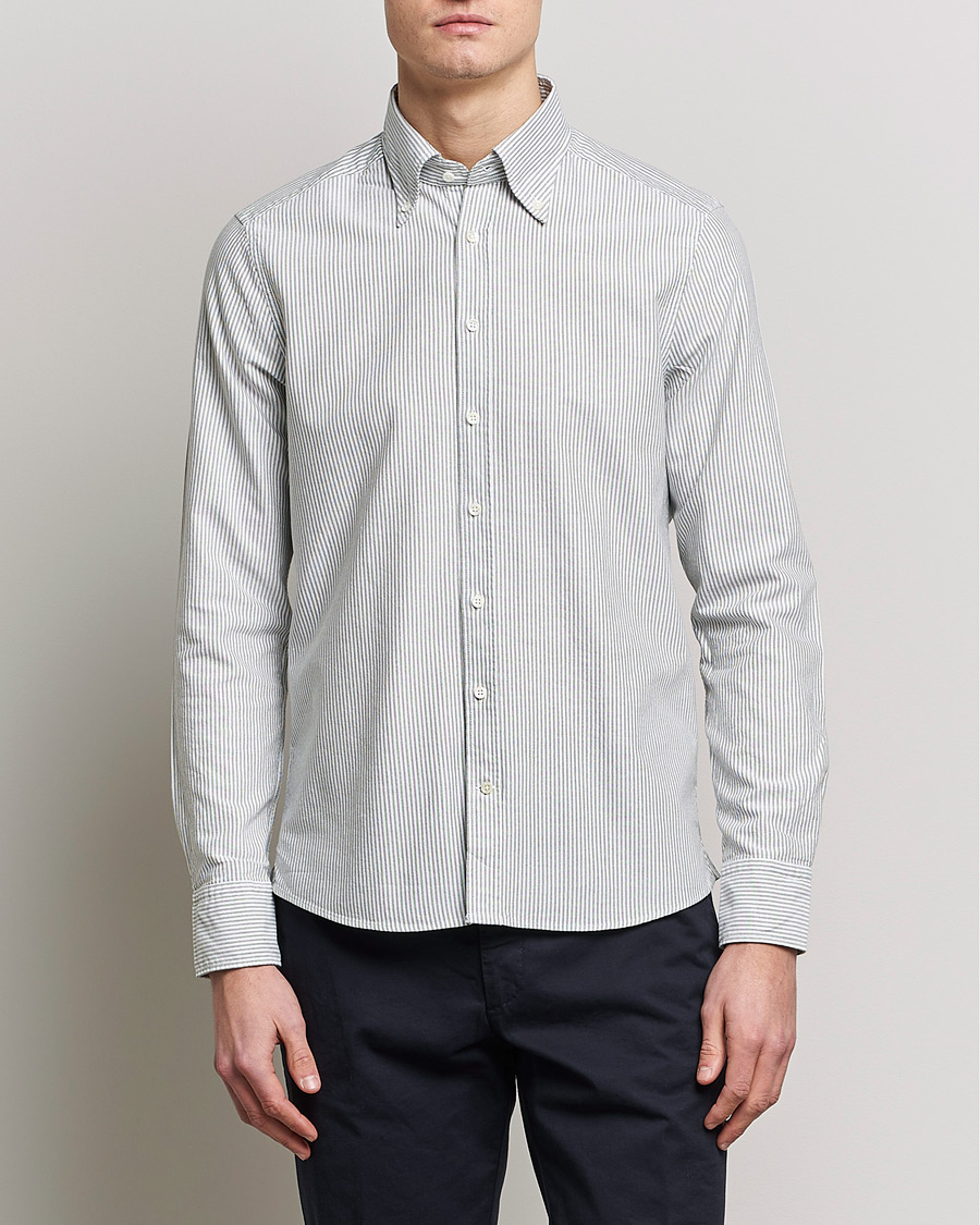 Uomini | Camicie | Stenströms | Slimline Washed Striped Oxford Shirt Green
