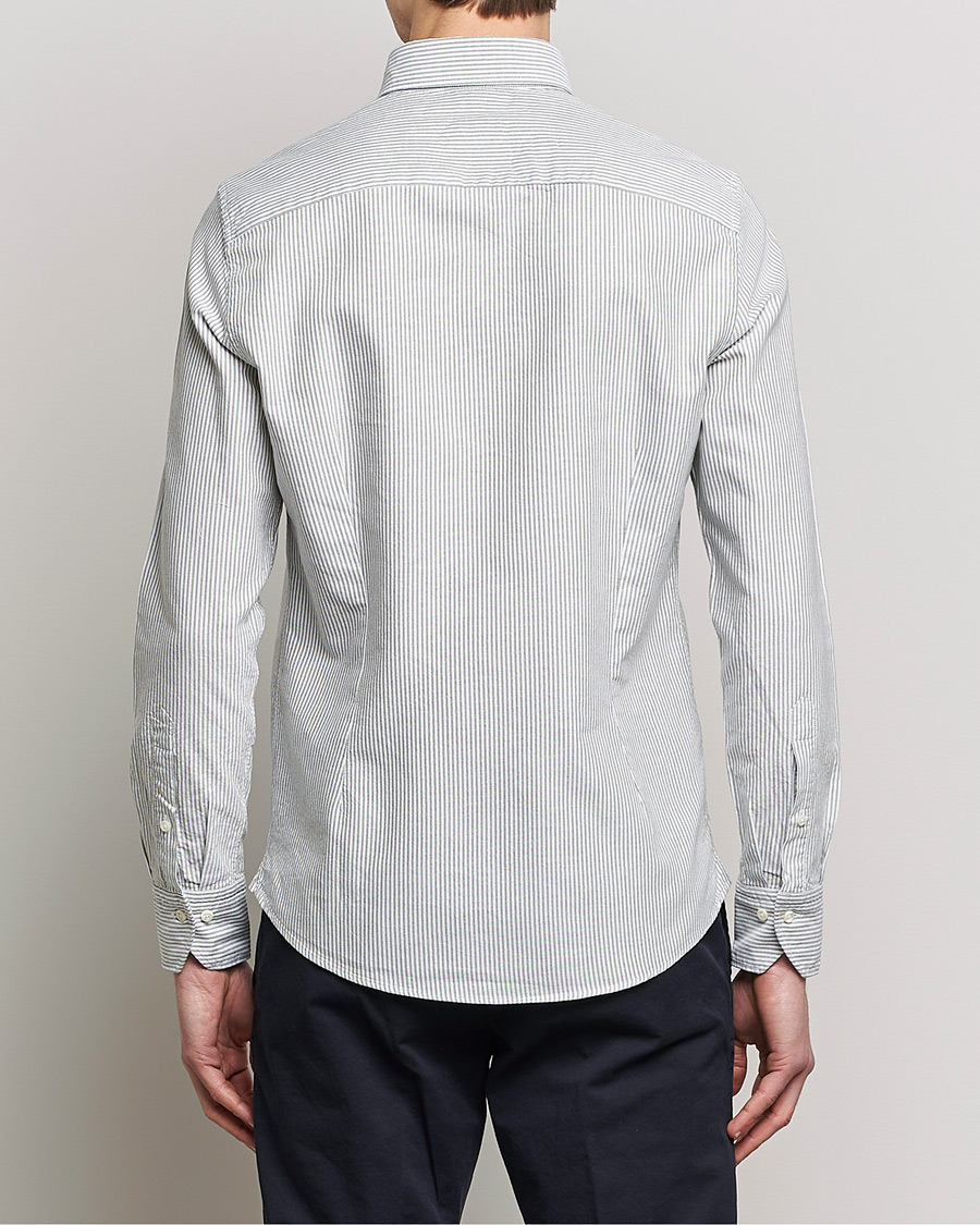 Uomini | Camicie | Stenströms | Slimline Washed Striped Oxford Shirt Green