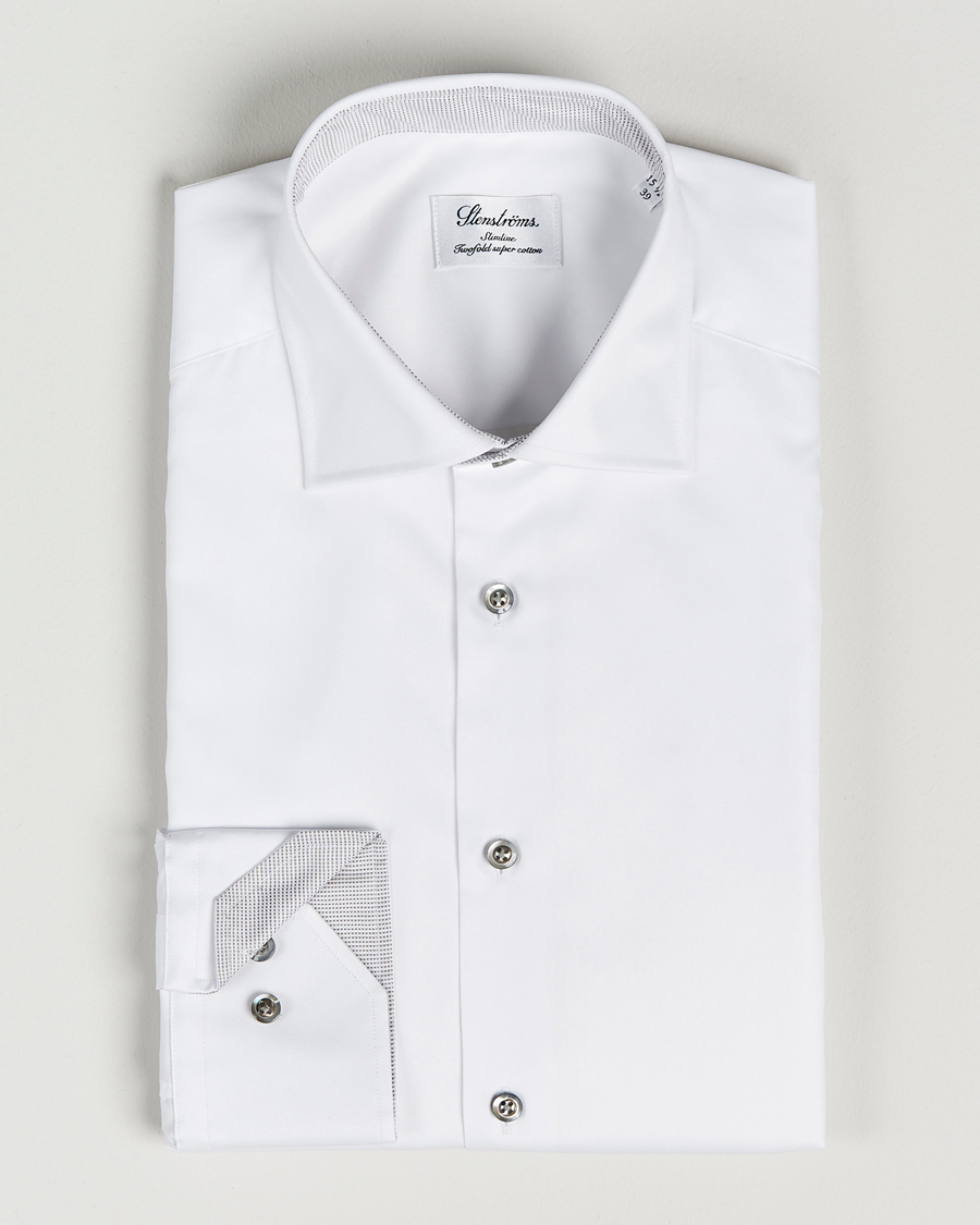 Uomini | Camicie | Stenströms | Slimline Cut Away Contrast Shirt White