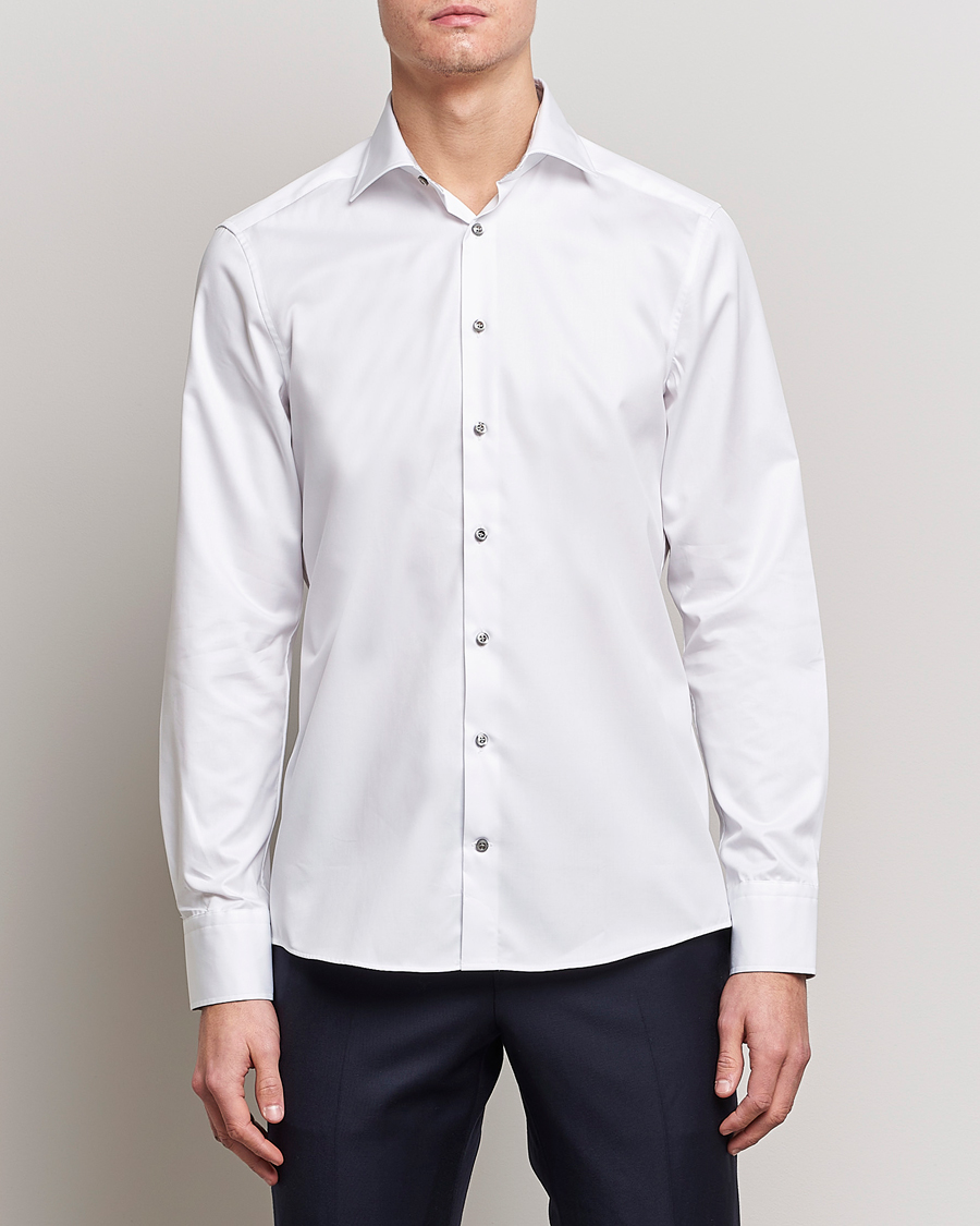 Uomini | Camicie | Stenströms | Slimline Cut Away Contrast Shirt White