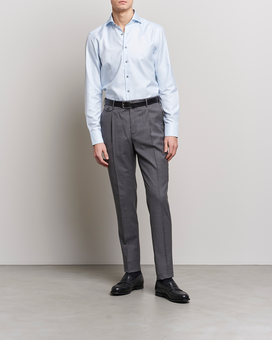 Uomini | Camicie | Stenströms | Slimline Houndstooth Contrast Shirt Blue