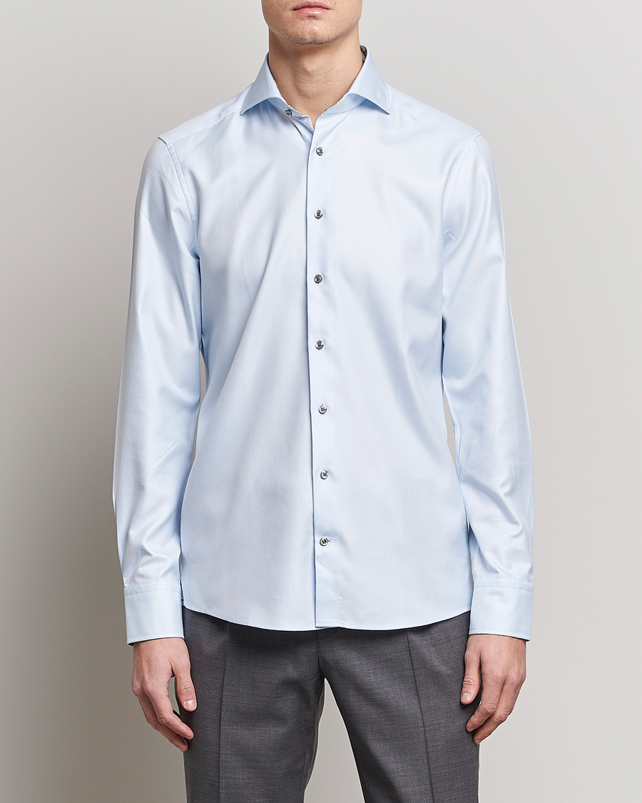 Uomini | Camicie | Stenströms | Slimline Houndstooth Contrast Shirt Blue