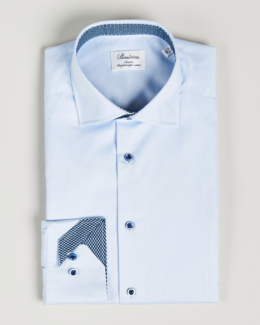 Uomini | Camicie | Stenströms | Slimline Cut Away Contrast Shirt Blue