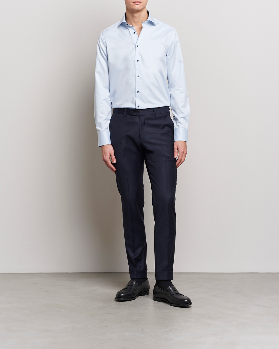Uomini | Camicie | Stenströms | Slimline Cut Away Contrast Shirt Blue