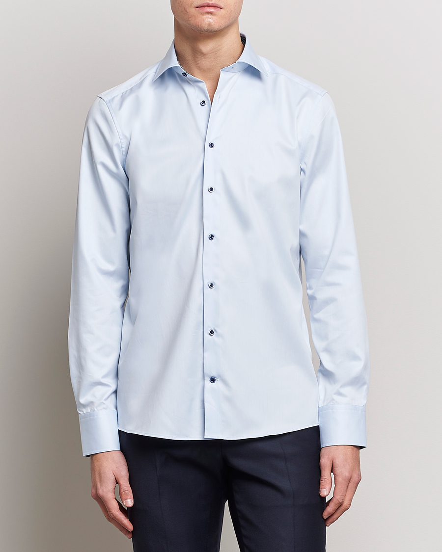 Uomini | Camicie | Stenströms | Slimline Cut Away Contrast Shirt Blue