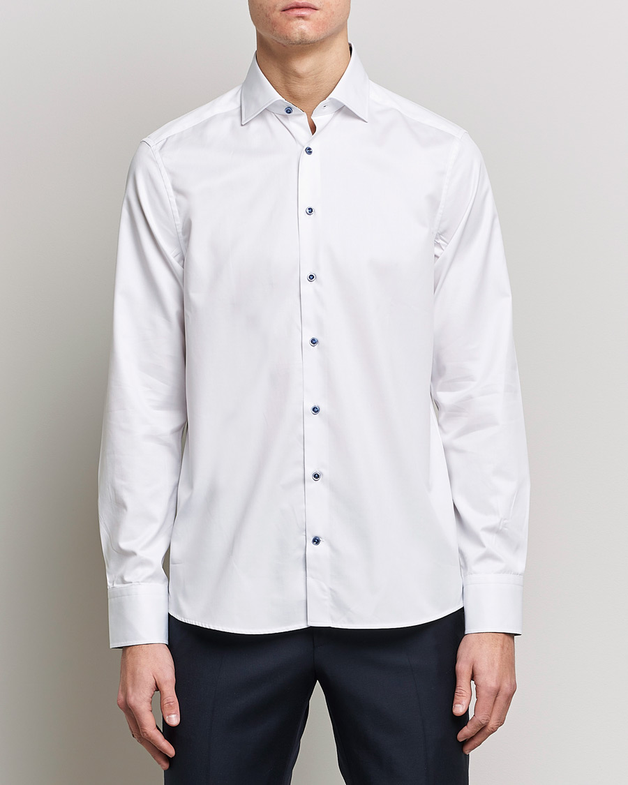 Uomini | Camicie | Stenströms | Slimline Cut Away Contrast Shirt White