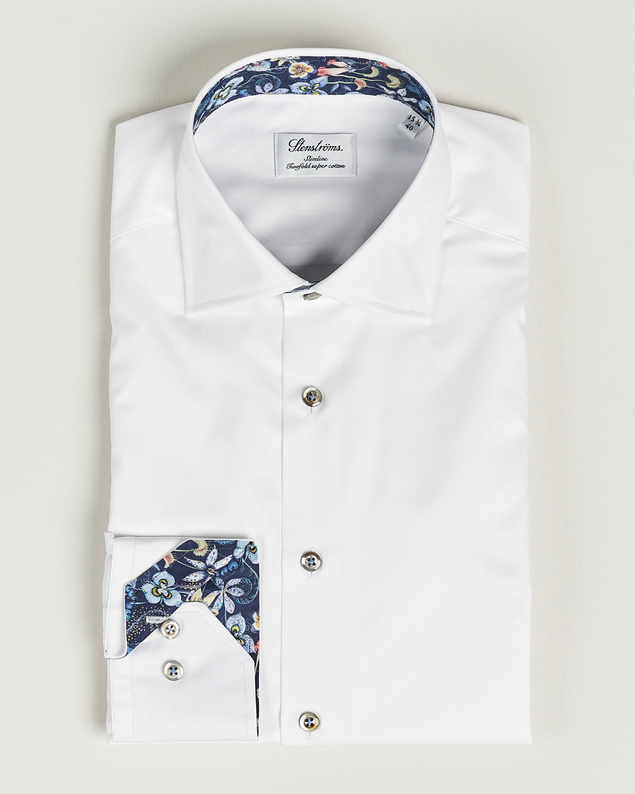 Uomini | Camicie | Stenströms | Slimline Cut Away Contrast Shirt White