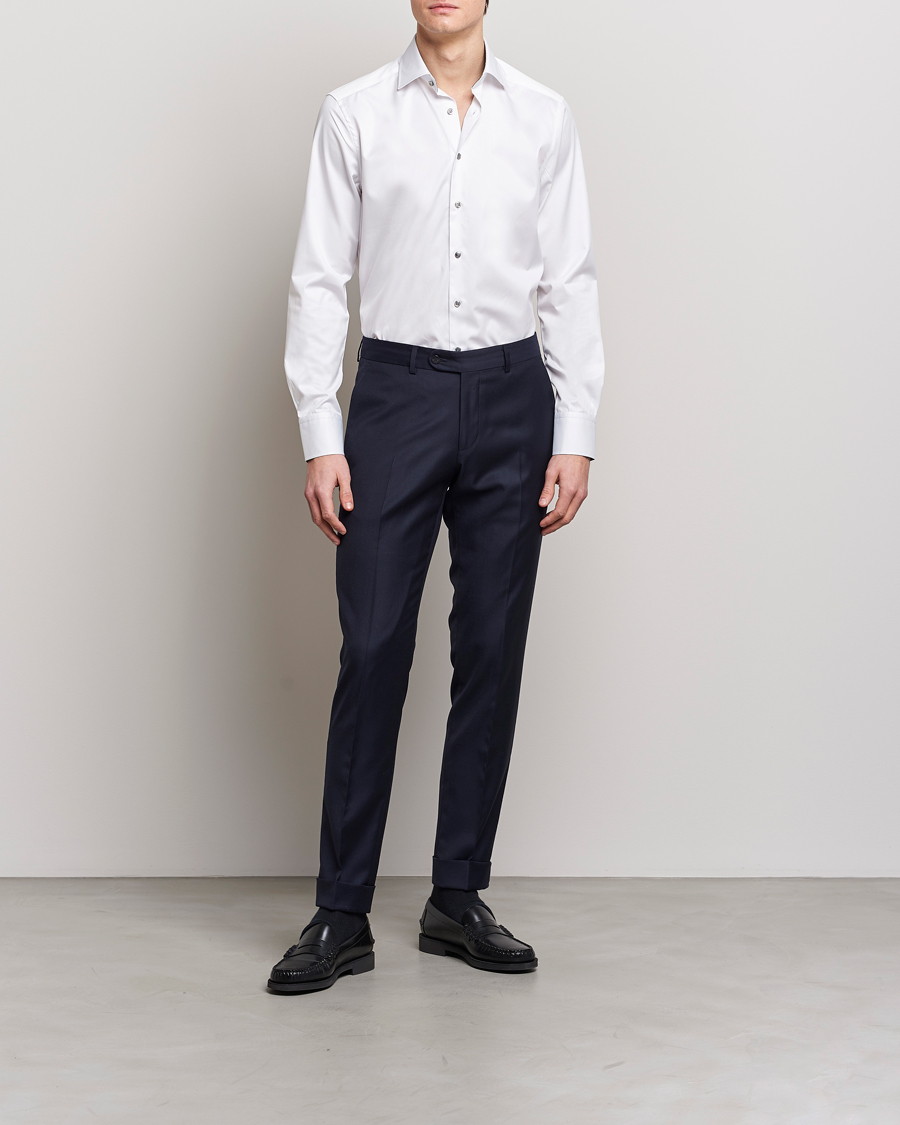 Uomini | Camicie | Stenströms | Slimline Cut Away Contrast Shirt White